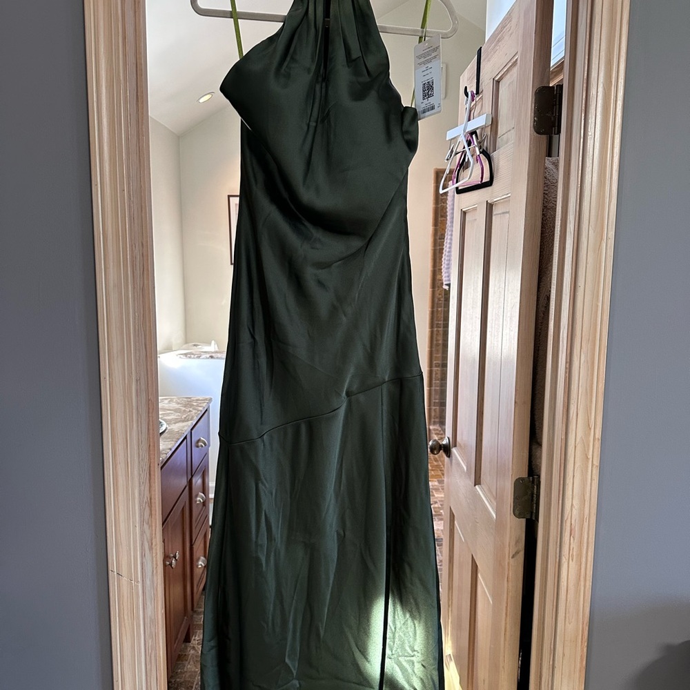 Revelry Athena Satin Dress - Deep Olive